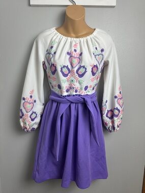 Vintage Vicky Vaughn Junior Embroidered Long-Sleeve Dress with Sash